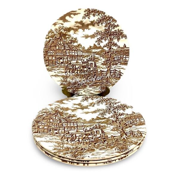 Franciscan Brown Coaching Days Dinner Plates 10" (4) Staffordshire England - Picture 1 of 3